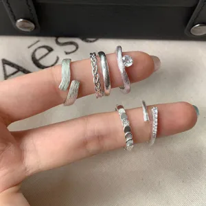 Silver open ring set minimalist ins style adjustable finger jewelry for women daily wear chic