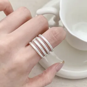 Minimalist Copper Multi-Layer Line Open Ring For Women Ins Style Adjustable Finger Ring Simple Cold Style Fashion Jewelry Gift