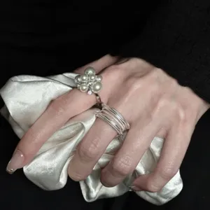 Sweet imitation pearl ring women light luxury fashion elegant multi-layer line open index finger ring