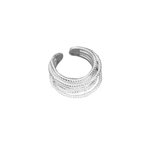 Silver multi-layer twisted open ring, elegant minimalist fashion finger jewelry main