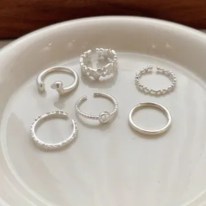 Minimalist 925 silver open ring set women fashion stackable trendy jewelry daily wear accessories