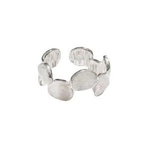 Silver irregular disc open ring with brushed texture for women fashion geometric jewelry