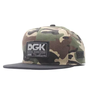 Camouflage snapback baseball hat hip hop flat brim cap with DGK logo patches unisex street style