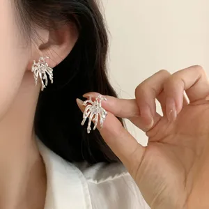 Exquisitos Pendientes de Botón de Fuegos Artificiales para Mujer Pendientes Geométricos de Cobre y Strass Joyería de Moda Personalizada