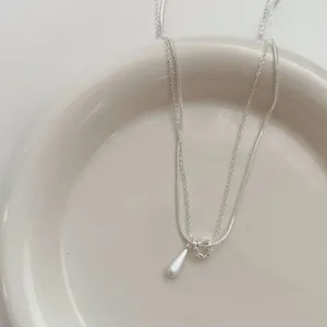 Double layer teardrop necklace minimalist geometric clavicle chain trendy jewelry for women