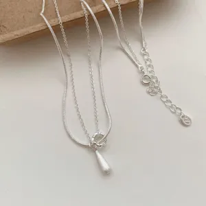 Double layer silver teardrop necklace minimalist fashion clavicle chain jewelry for women