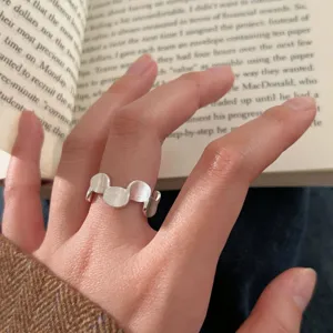 Minimalist Copper Irregular Geometric Open Ring For Women Trendy Brushed Cross Adjust Finger Rings Ins Style Index Ring Jewelry Gift