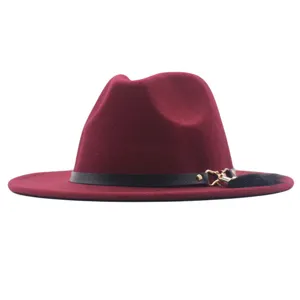 Damen Eleganter Polyester Fedora Hut Breite Krempe Jazzhut Mit Feder Ledergürtel Metallschnalle Klassische Retro Kirche Party Sonnenhut
