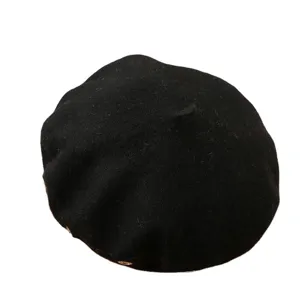 Black wool beret hat with metal ring punk style winter warm fashion painter hat for women