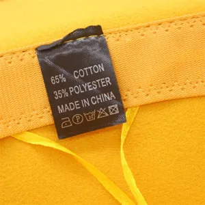 Detailed view of the hat care label showing material composition and washing instructions clearly.