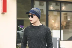 Gorro de punto de invierno para hombre con visera sombrero cálido casual elegante