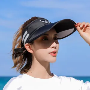 Adjustable black sun visor hat for women, perfect outdoor UV protection summer beach cap.