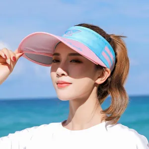 Summer outdoor sun protection empty top hat with retractable brim, stylish beach wear.