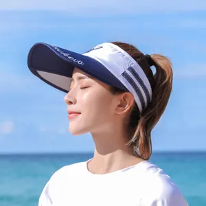 Summer empty top sun hat women retractable wide brim outdoor uv protection beach visor cap