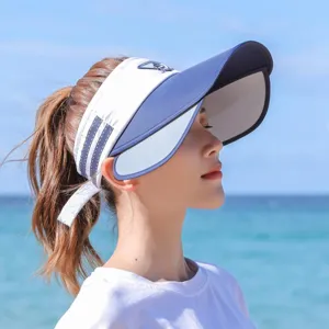 Summer retractable sun visor hat for women, outdoor beach anti-UV empty top cap.