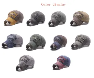 Casquette de baseball en denim lavé avec broderie vintage, protection solaire décontractée.