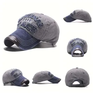 Casquette de baseball en jean lave avec visiere contrastee et broderie pour soleil exterieur.