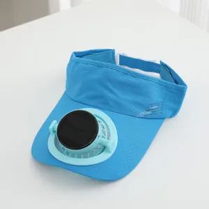 Solarbetriebener Kühlventilator Sonnenschutz Kappe atmungsaktives Mesh Sport Blau Sommer Kappe