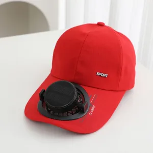 Rote Solar Ventilator Baseball Cap mit Sonnenschutz, bequeme Outdoor Sommerkuehlung Kappe.