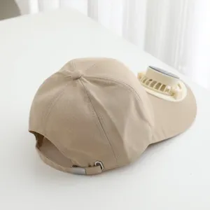 Solarlüfter Baseballcap Detailansicht, beige Baumwolle Sonnenschutz Kappe Outdoor.