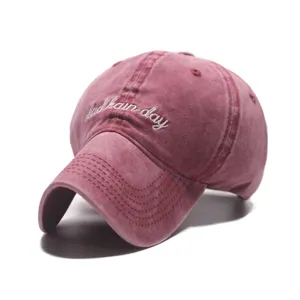 Vintage washed βαμβακερό καπέλο baseball με κοντό γείσο και κέντημα για άνδρες και γυναίκες.