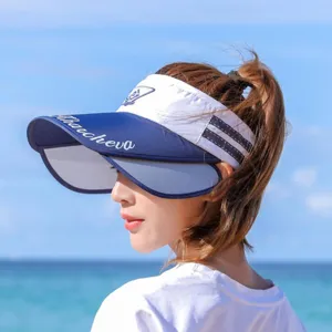Women Sun Visor Hat Polyester Breathable Retractable Wide Brim Color Block Empty Top Cap For Outdoor Fishing Beach Vacation Travel