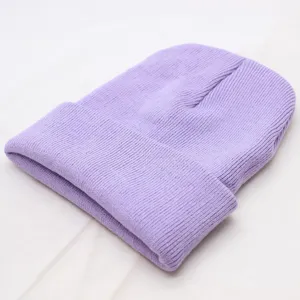 Solid color knitted beanie hat for autumn and winter, cozy unisex casual warm winter cap.