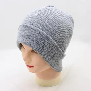 Grey knit beanie for winter, solid color ribbed casual warm hat, comfortable daily wear style.