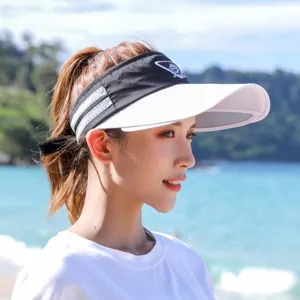 Detail view of the women retractable sun visor hat for outdoor summer uv protection.