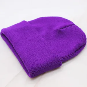 Purple knitted beanie winter warm solid color hat casual fashion daily wear retro style