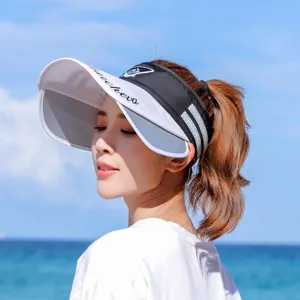 Retractable sun visor detail shot, women outdoor fishing anti-UV empty top hat brim design.