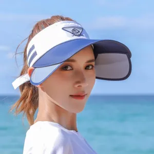 Summer women empty top sun visor hat outdoor retractable brim UV protection beach cap blue white