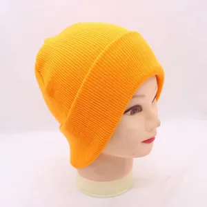 Neon yellow ribbed knit beanie winter warm solid color hat for men and women.