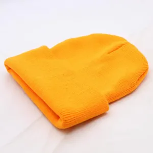Neon yellow knit beanie for men and women, warm winter slouchy cap, casual hip-hop solid color hat
