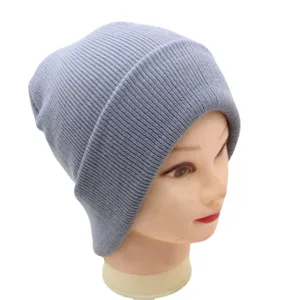 Light grey knitted beanie winter solid color woolen cap casual warm hat for men and women