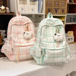 Korean style plaid backpack for women student cute school bag light casual daypack new