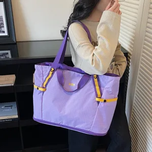 Grand sac cabas à carreaux style coréen, sac bandoulière décontracté pour voyage femme.