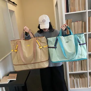 Grand sac cabas à carreaux style coréen sac à bandoulière de voyage décontracté pour femme