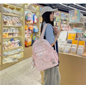 Pink star pattern school backpack casual cute rucksack travel daypack for teens girls