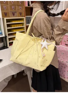 Casual women yellow star print tote bag large capacity commuter shoulder handbag style