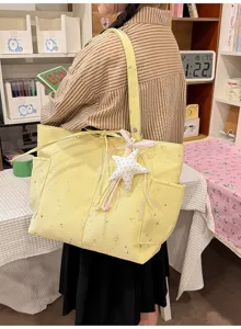 Women star moon print tote bag casual shoulder handbag spring summer fashion underarm bag