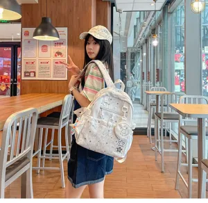 Japanese style casual daily travel backpack with cute star pattern and mini pouch, lightweight.