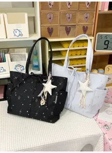 Stylish star pattern tote bag with pendant for women, perfect for daily commute and outdoor.