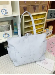 Women blue tote bag star print shoulder bag casual commuter handbag large capacity stylish purse
