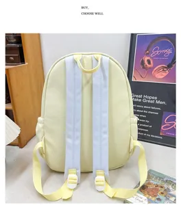 Casual pastel yellow backpack for students and daily commuting, lightweight and stylish design.