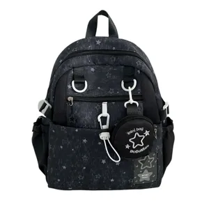 Casual star print backpack for daily travel and school, lightweight multi-pocket design.
