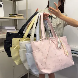 Women canvas tote bag star moon print casual shoulder handbag large capacity multi color