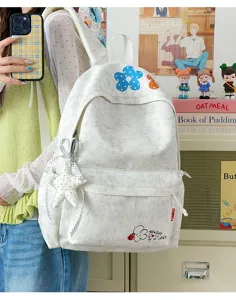 Lightweight casual student backpack with floral embroidery, stylish daypack for daily school and travel.