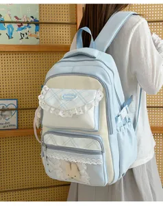Sac à dos de style ballet doux avec volants en dentelle et lapin mignon pour l'école quotidienne.