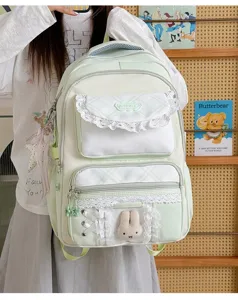Sac à dos style ballet jaune crémeux avec dentelle à volants pour étudiantes au quotidien.